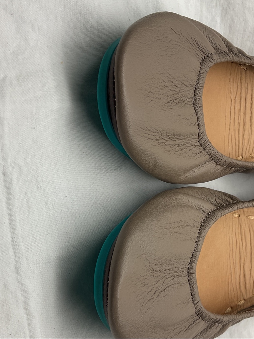 Tieks Taupe Leather Foldable Ballet Flats with Teal Accent - Picture 2 of 4